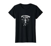 Never Better Squelette Just Hanging in There Humour Goth T-Shirt, Femme, Noir, 3XL
