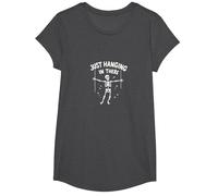 Never Better Squelette Just Hanging in There Humour Goth T-Shirt, Fille, Chiné Foncé, XS