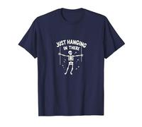 Never Better Squelette Just Hanging in There Humour Goth T-Shirt, Homme, Bleu Marine, XXL