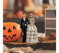 Never Dies Squelette Couple Statue en résine, Halloween Squelette Décorations Mariée et Marié Crânes Mariage Figurine Amoureux Gothique Ornement pour Party Bouquet Cake Topper (Black, 7.5x5x15cm)