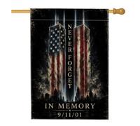 Never Forget 9/11 Memorial Tribute Twin Towers Drapeau de maison 71 x 101 | Hommage patriotique, drapeau de pelouse, thème du souvenir, décoration commémorative extérieure, impression double face
