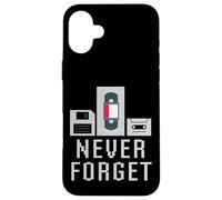 Never Forget Retro Floppy Disk Video Tape Cassette Nostalgie Coque pour iPhone 16 Plus