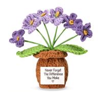 Never Forget the Difference You Make Postive Pot de fleurs au crochet violet myosotis - Cadeau de remerciement pour collègues, amis, enseignants, cadeaux pour anniversaire, Noël
