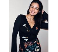 Never Fully Dressed Never Fully Dressed Black Embroidery Viscose Ballet Wrap Top