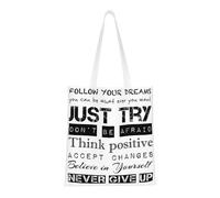 Never Give Up Sac fourre-tout tendance en toile avec motif imprimé sur toute la surface, grand sac fourre-tout réutilisable avec double poignée, sac de plage, sac de week-end