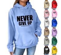 Never Give Up Sweat à capuche surdimensionné noir pour femme, pull tendance, imprimé lettres amusantes, hauts à manches longues avec poche, rose vif, L