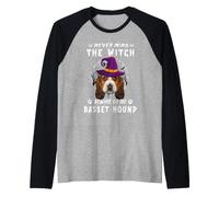 Never Mind The Witch Beware of Basset Hound Dog Halloween Manche Raglan