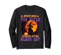 Never Mind The Witch Beware of Black Cat Halloween Manche Longue