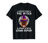 Never Mind The Witch Beware of German Shepherd Dog Halloween T-Shirt Graphique avec Valeur