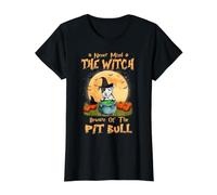 Never Mind The Witch Beware of Pit Bull Dog Halloween T-Shirt Graphique avec Valeur, Femme, Noir, M