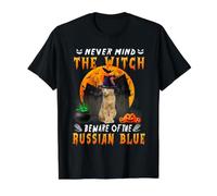 Never Mind The Witch Beware of Russian Blue Cat Halloween T-Shirt Graphique avec Valeur
