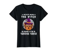 Never Mind The Witch Beware of Yorkshire Terrier Halloween T-Shirt Graphique avec Valeur, Femme, Noir, L