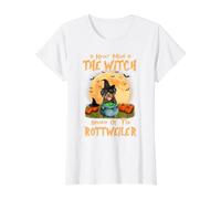 Never Mind The Witch Méfiez-Vous du Chien Rottweiler T-Shirt Graphique avec Valeur, Femme, Blanc, L