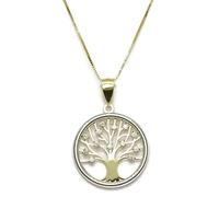 Never Say Never Arbre de vie en or jaune et or blanc 18 carats avec zircons et chaîne vénitienne en or jaune 18 carats et 40 cm de long (bijouterie), Or blanc
