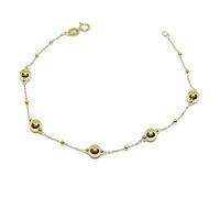 Never say Never Bracelet à billes en or jaune 18 carats avec chaîne forcée hachée et boules d'or brillant de 2 tailles. 18,5 cm de long avec fermoir à ressort. Poids : 1.60 g d'or 18 carats, Or 18