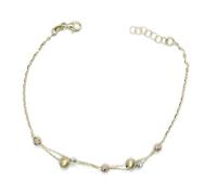 Never Say Never Bracelet en or 18 carats tricolore avec boules et chaîne forcée - Réglable - Fermoir mousqueton