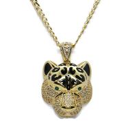 Never Say Never Leopard or 18 carats pour homme avec chaîne Barbade | Pendentif de luxe avec yeux verts et zircons