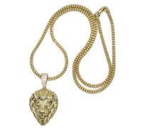 Never Say Never Lion or jaune 18 carats avec zircons premium et chaîne bicolore lapidée - Ensemble de bijoux pour homme - 47,65 g or 18 carats Série limitée