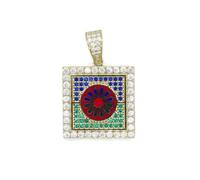 Never Say Never Pendentif or 18 carats mosaïque multicolore avec zircons | Pendentif carré or jaune 18 carats 7,55 g