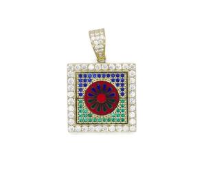 Never Say Never Pendentif or 18 carats mosaïque multicolore avec zircons | Pendentif carré or jaune 18 carats 7,55 g