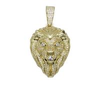 Never Say Never Tête de lion or 18 carats pour homme - Pendentif de luxe avec zircons et pierre centrale - Série limitée - 18 g