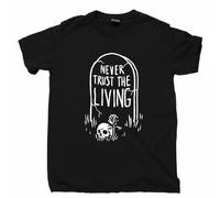 Never Trust The Living T Shirt Tombstone and Skull on Grave Tee(Medium)