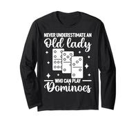 Never Underestimate Old Lady Domino Player Dominoes Manche Longue