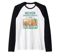 Never Underestimate The Old Guy Disc Golf Retro Manche Raglan