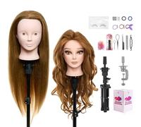 Neverland 24" Tete a Coiffer Professionnelle avec Support Tête de Maquillage 80% Cheveux Naturel Tête de Coiffure Têtes d'exercice Cosmétologie avec Pince de Table + Ensemble de Tresse