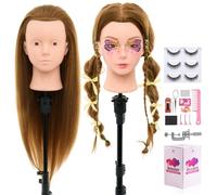 Neverland 71cm Tete a Coiffer Professionnelle Tete a Maquiller avec 60% Cheveux Humains, Tête de Coiffure Maquillage Tête d'entraînement avec Outils de Coiffure, Cils et Pince de Table(Blond)