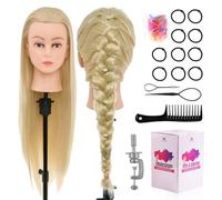 Neverland Beauty 30" Tete a Coiffer Professionnel 100% Cheveux Synthétiques Tête à Coiffer Professionnelle Cosmétologie têtes d'exercice pour coiffure avec Ensemble de Tresse + Pince de Table, Beige