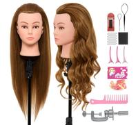 Neverland Beauty Tete a Coiffer Professionnel 60% Cheveux 71cm Têtes d'exercice pour Coiffeurs Tête de Poupée D'entraînement Tête à Coiffer avec DIY Ensemble de Tresse et Support de Table(Or)