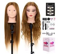 Neverland Beauty Tete a Coiffer,Tête D'entraînement Avec 60% Vrai Cheveux Humains 71cm Tete a Maquiller Cosmétologie Pratique Mannequin Poupee + Titulaire + Ensemble de Tresse