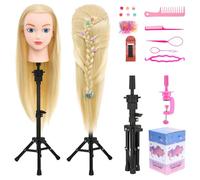 Neverland Tete a Coiffer avec Support, Tête à Coiffer Professionnel 100% de Cheveux Synthétiques Cosmétologie Têtes d'exercice pour Coiffure Avec Pince de Table, Ensemble de Tresse