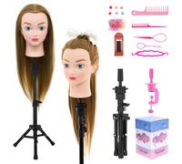 Neverland Tete a Coiffer avec Support, Tête à Coiffer Professionnel 100% de Cheveux Synthétiques Cosmétologie Têtes d'exercice pour Coiffure Avec Pince de Table, Ensemble de Tresse