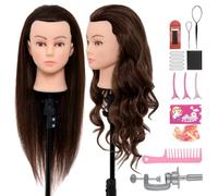 Neverland Tete a Coiffer Professionnel 71cm 60% Vrai Cheveux Marron foncé | Tête d’exercice pour Coiffeurs, Cosmétologie, Tete Mannequin de pratique pour coiffure avec Kit de Tressage, Pince de Table