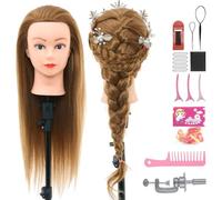 Neverland Tête à Coiffer Professionnelle 28 Pouces (71cm) - 60% Vrais Cheveux Humains, Têtes D'entraînement pour Coiffeurs avec Pince de Table + Ensemble de Tresse (Blond)