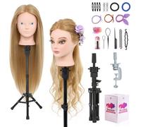 Neverland Tete a Coiffer Professionnelle avec Support Tête de Maquillage 60% Cheveux Naturel Tête de Coiffure Têtes d'exercice Cosmétologie avec Pince de Table + Ensemble de Tresse