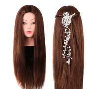 Neverland Tête de coiffure, 60% cheveux naturels, tête d'entraînement, cosmétique, mannequin de maquillage pratique, avec support et outils de coiffure, kit d'accessoires #4