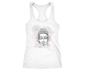 Neverless Débardeur pour femme Bouddha Tête de Bouddha Mandala Racerback - Blanc - Small