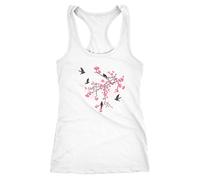 Neverless Débardeur pour femme Cherry Tree Birds fleurs de cerisier oiseaux dos nageur, Cherry Tree Birds White, M