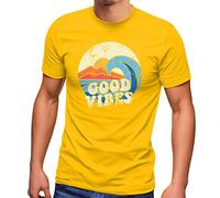 Neverless® Good Vibes T-shirt pour homme Motif vague hippie Slogan Surf Design Vintage Rétro Mode Streetstyle, Good Vibes Jaune, XXL