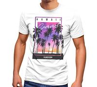 Neverless® T-shirt Hawaii Summer pour homme Motif palmiers Impression photo d'été Surfing Fashion Streetstyle, Hawaii Summer Blanc, L