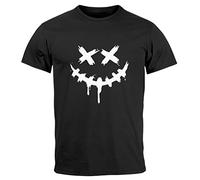 Neverless® T-shirt imprimé Techwear Fashion Streetstyle Smiling Face Smile Trend Print pour homme, Smile Face Noir, XL