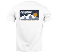 Neverless® T-shirt pour homme avec impression arrière montagne, randonnée, graphisme de montagne, vintage, style rétro, mode pour homme, Neverless Expedition Backprint Blanc, L