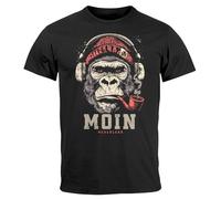 Neverless® T-shirt pour homme avec inscription « Gorilla Musik » imprimé sur la poitrine - Style urbain tendance, Moin Monkey Ancre Noir, M