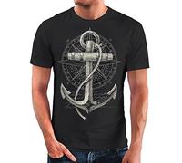 Neverless T-shirt pour homme imprimé ancre boussole motif mer maritime mode street style, Ancre Boussole noire, XXXXL