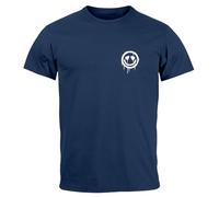 Neverless® T-shirt pour homme imprimé Drip Face Drippy Smile yeux de cœur sourire graffiti mode street style, Smile Navy, L