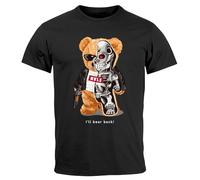 Neverless® T-shirt pour homme imprimé ours en peluche I'll Bear Back Meme Parodie inscription Techwear Fashion Streetstyle, Teddy Robot Noir, L