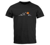 Neverless® T-shirt pour homme imprimé sur le devant Art ligne montagne randonnée nature plein air mode street style, Montagne noire, XL